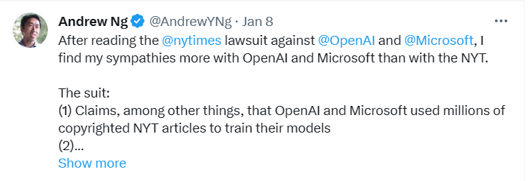 OpenAI大呼冤枉，称《纽约时报》说法片面，吴恩达也为其发声